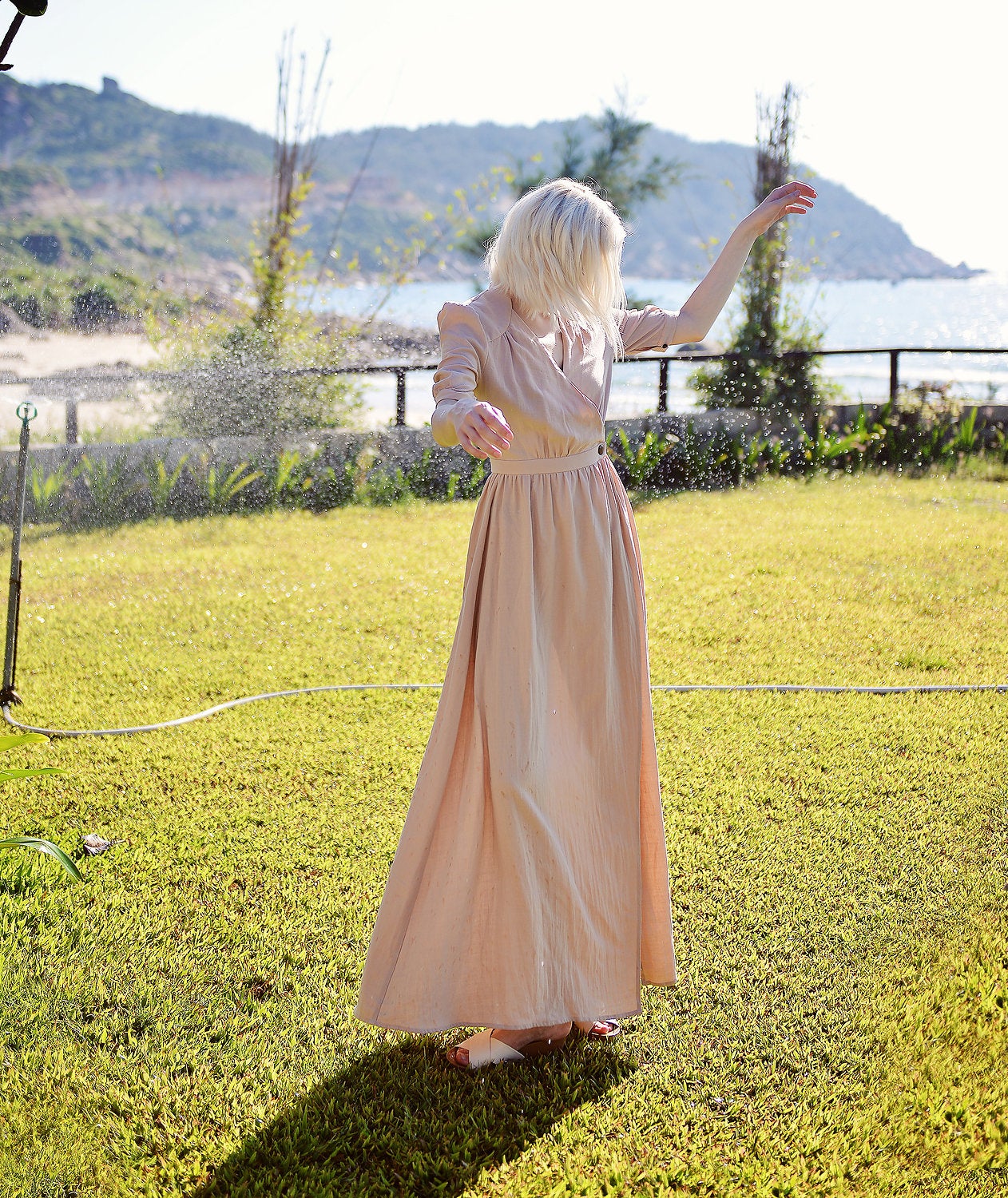 Linen Wrap Dress - Dress with Sleeves - Women Cotton Linen Dress - Organic Cotton Long Dress