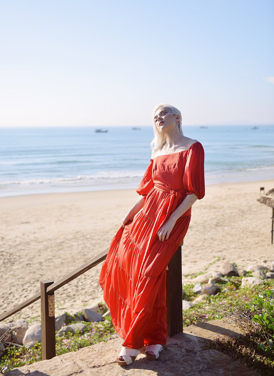 Maxi Silk Dress - Long Beach Dress - Women Off-shoulder Maxi Silk Dress - Boho Silk Dress
