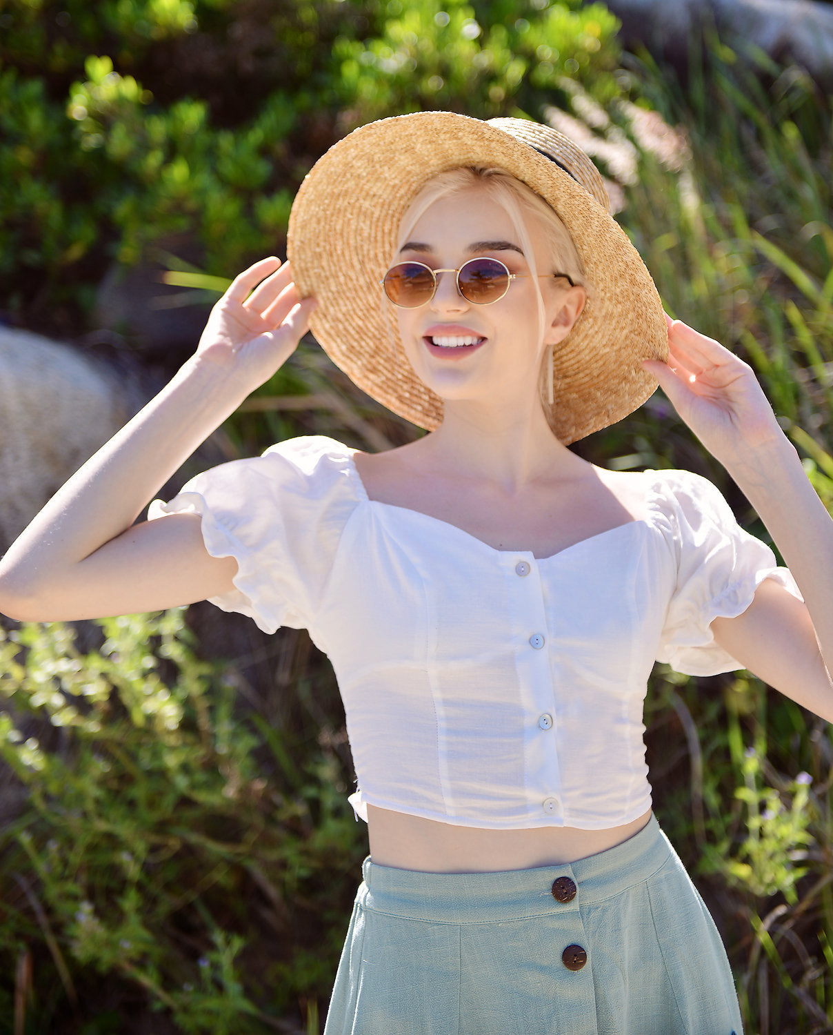 Linen Crop Top with Sleeves - Cotton Summer Top - Organic Cotton