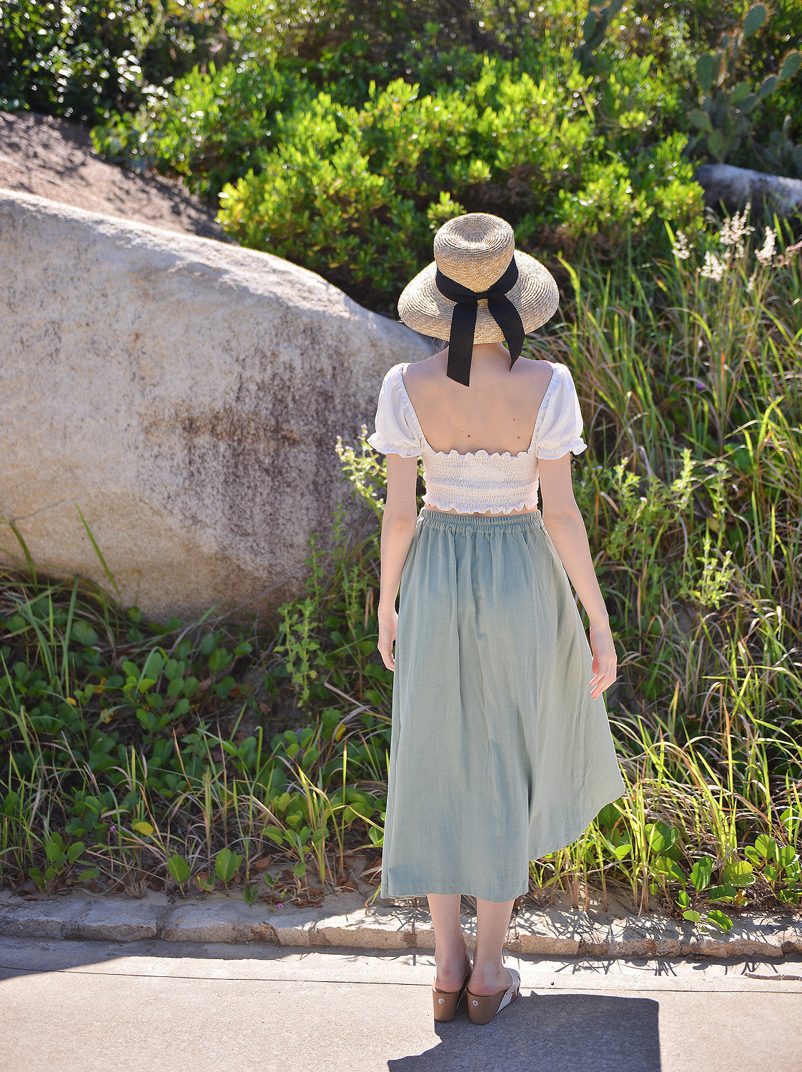 Mid-calf Linen Cotton Skirt - Button Linen Skirt - Midi Cotton Skirt - Below Knee Linen Skirt