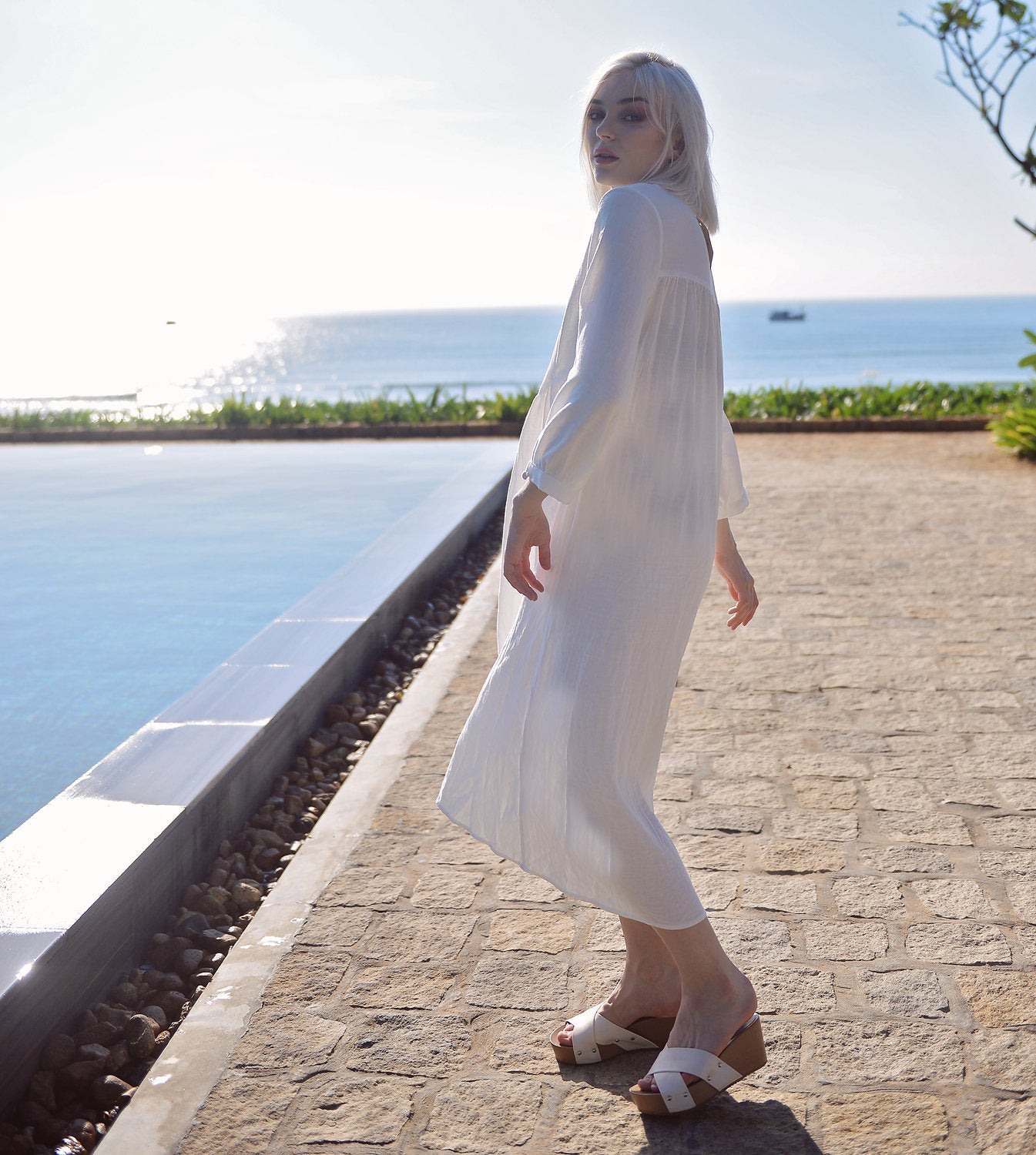 Linen Kaftan Tunic Dress - Cotton Mid-calf Tunic Dress - Organic Clothing