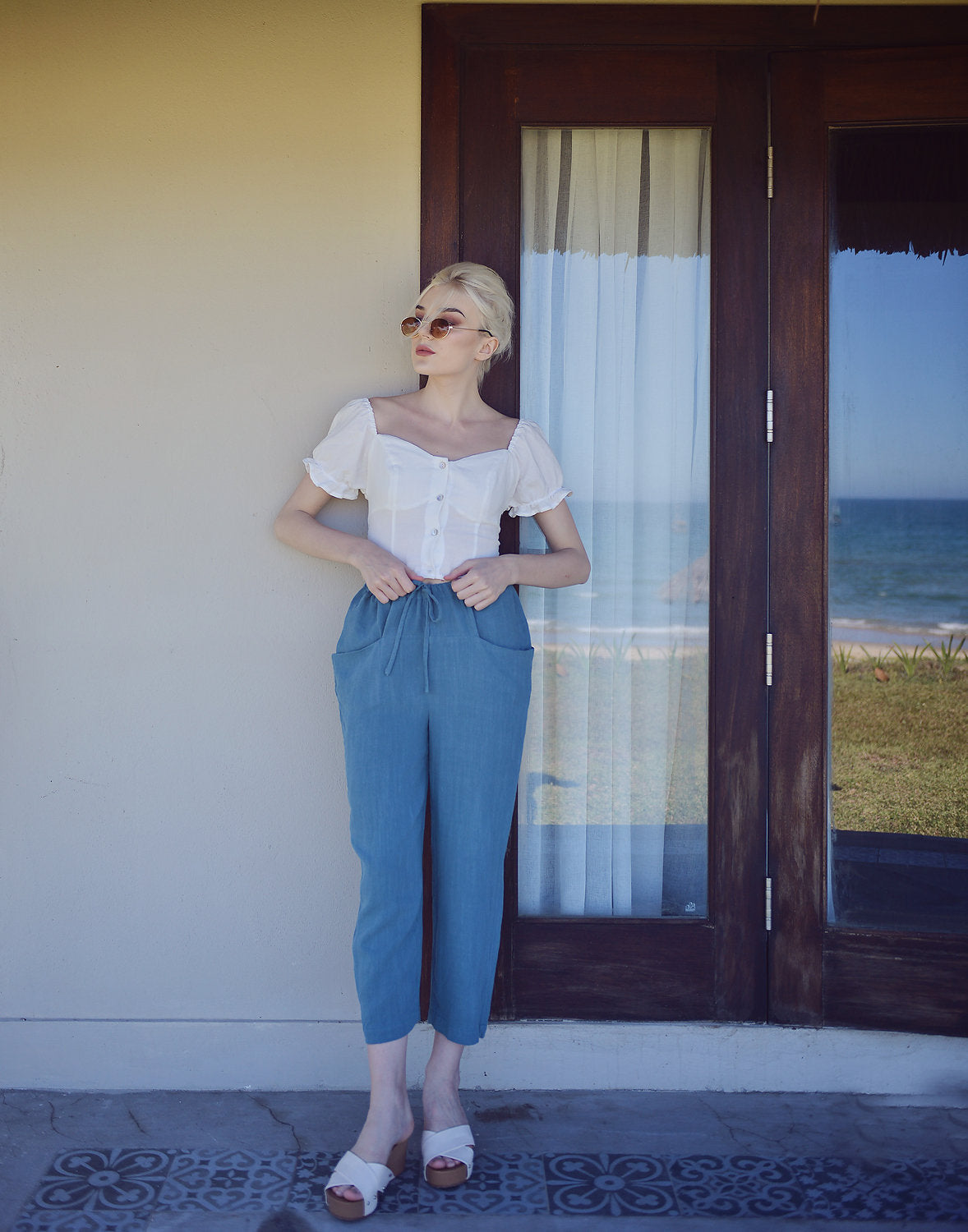 Relaxed Fit Linen Pants - Cotton Long Pants - Elastic waist Linen Pants
