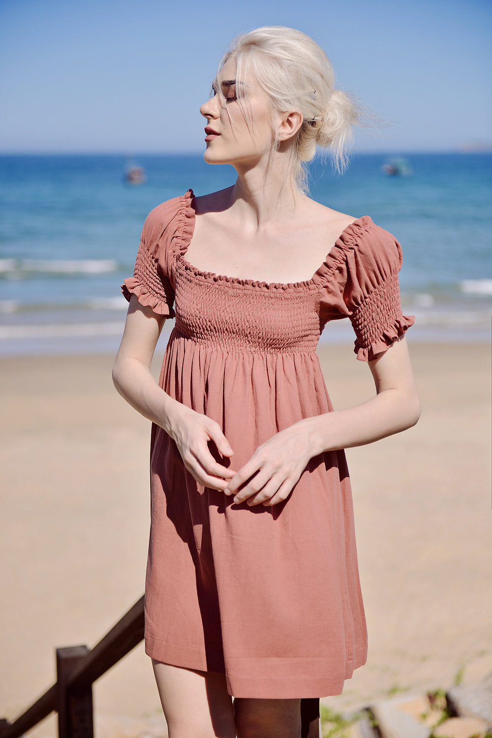 Linen Summer Dress - Women Off shoulder Dress - Linen Cotton Dress - Natural Fabric