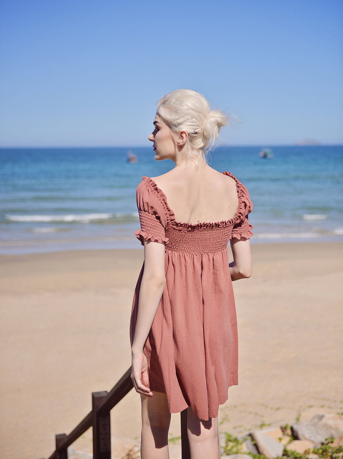 Linen Summer Dress - Women Off shoulder Dress - Linen Cotton Dress - Natural Fabric