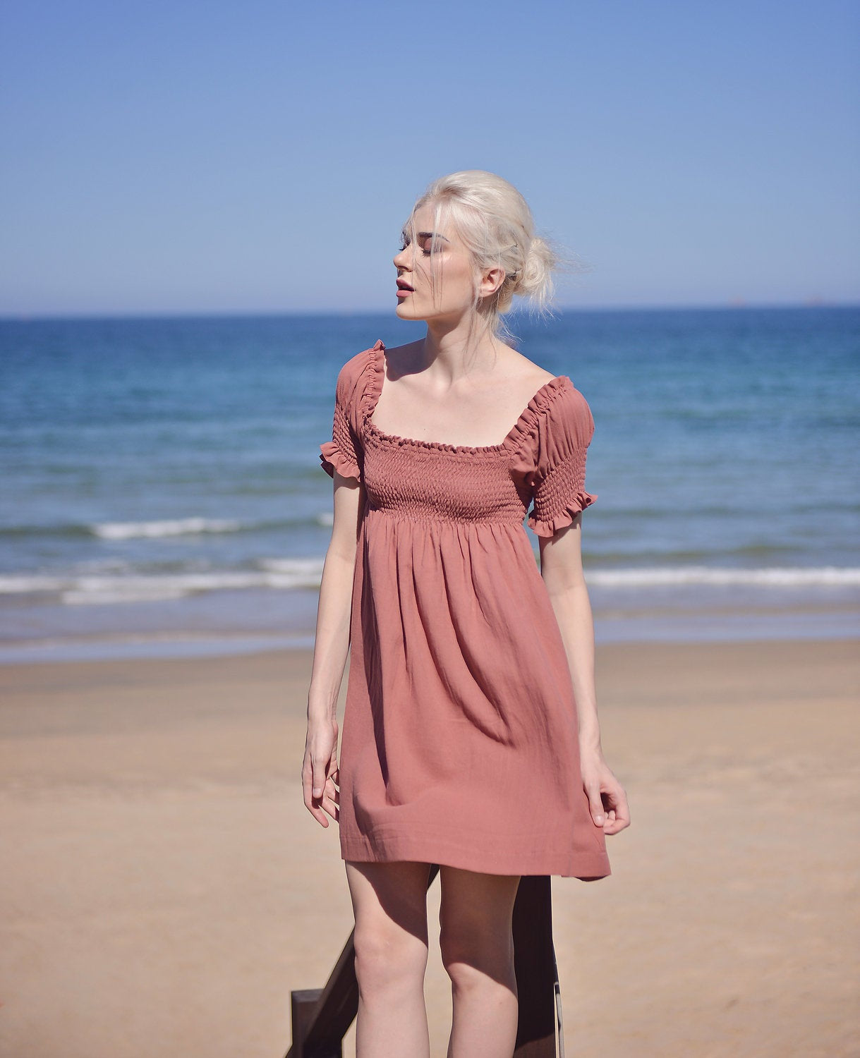 Linen Summer Dress - Women Off shoulder Dress - Linen Cotton Dress - Natural Fabric