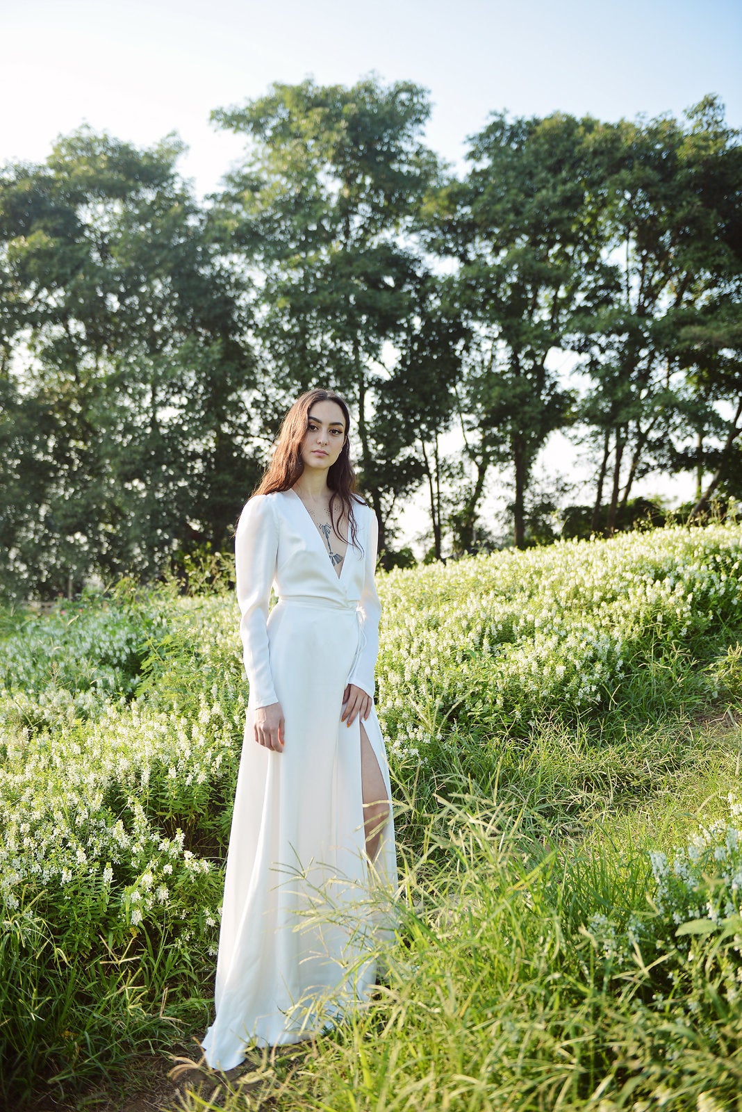 Long Wrap Silk Dress - Wrap Robe Dress - Formal Cocktail dress - Wedding Simple Dress
