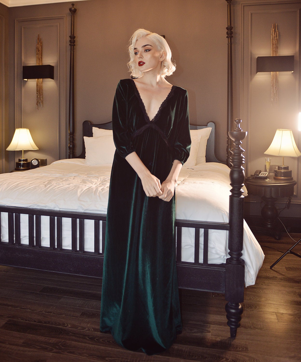Long Velvet Dress - Women Sexy Gown - Sexy Classic Nightgown