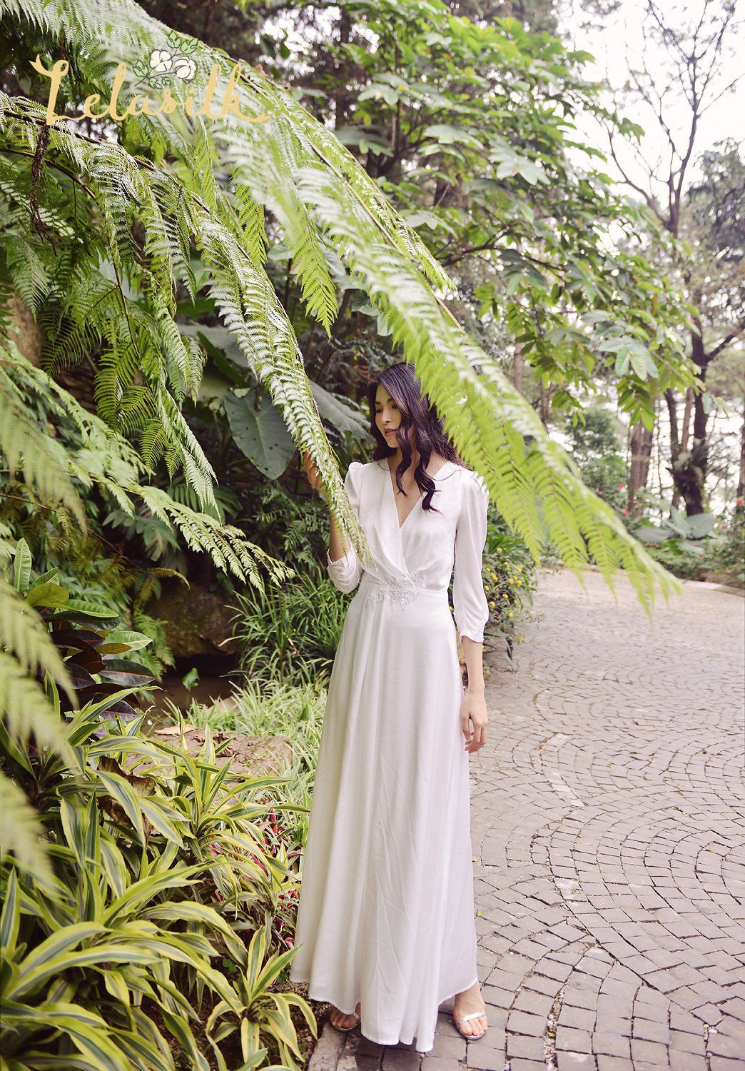 Simple Wedding Dress - Women Long Dress - Embroidered Waist Dress - Long Silk Dress
