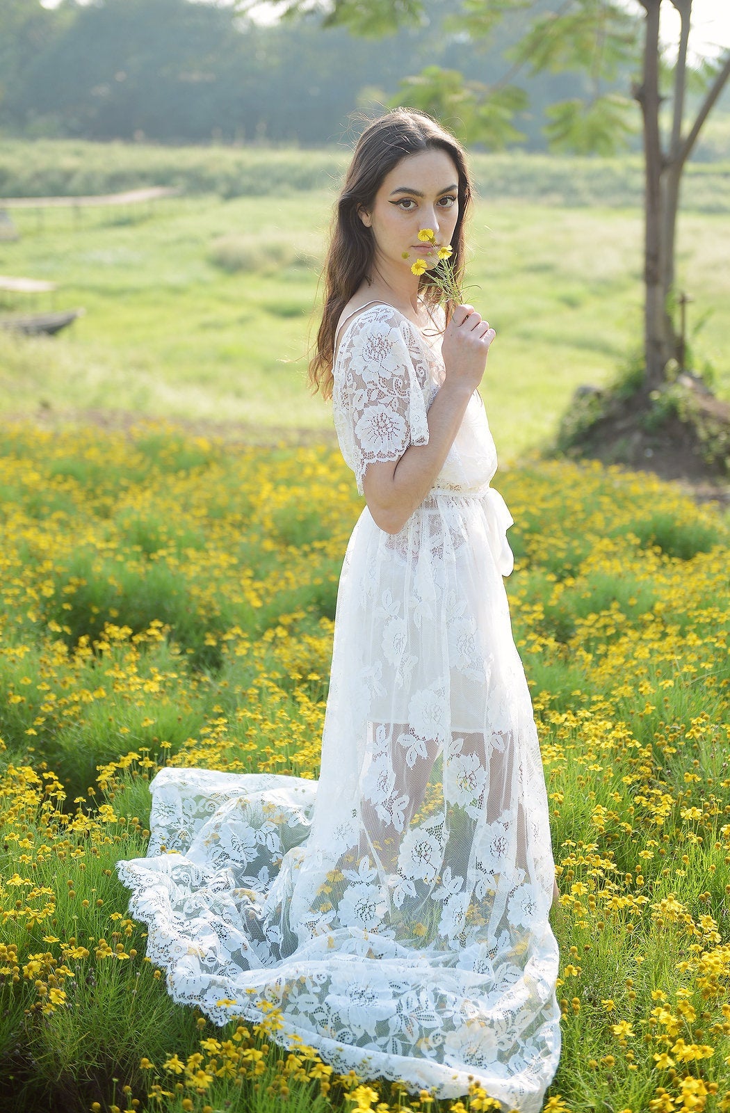 Long Lace Robe - Women Lace Robe - Bridal Lace Robe - Lace Robe for Bridesmaid - Lace Lingeries - Gift For Her