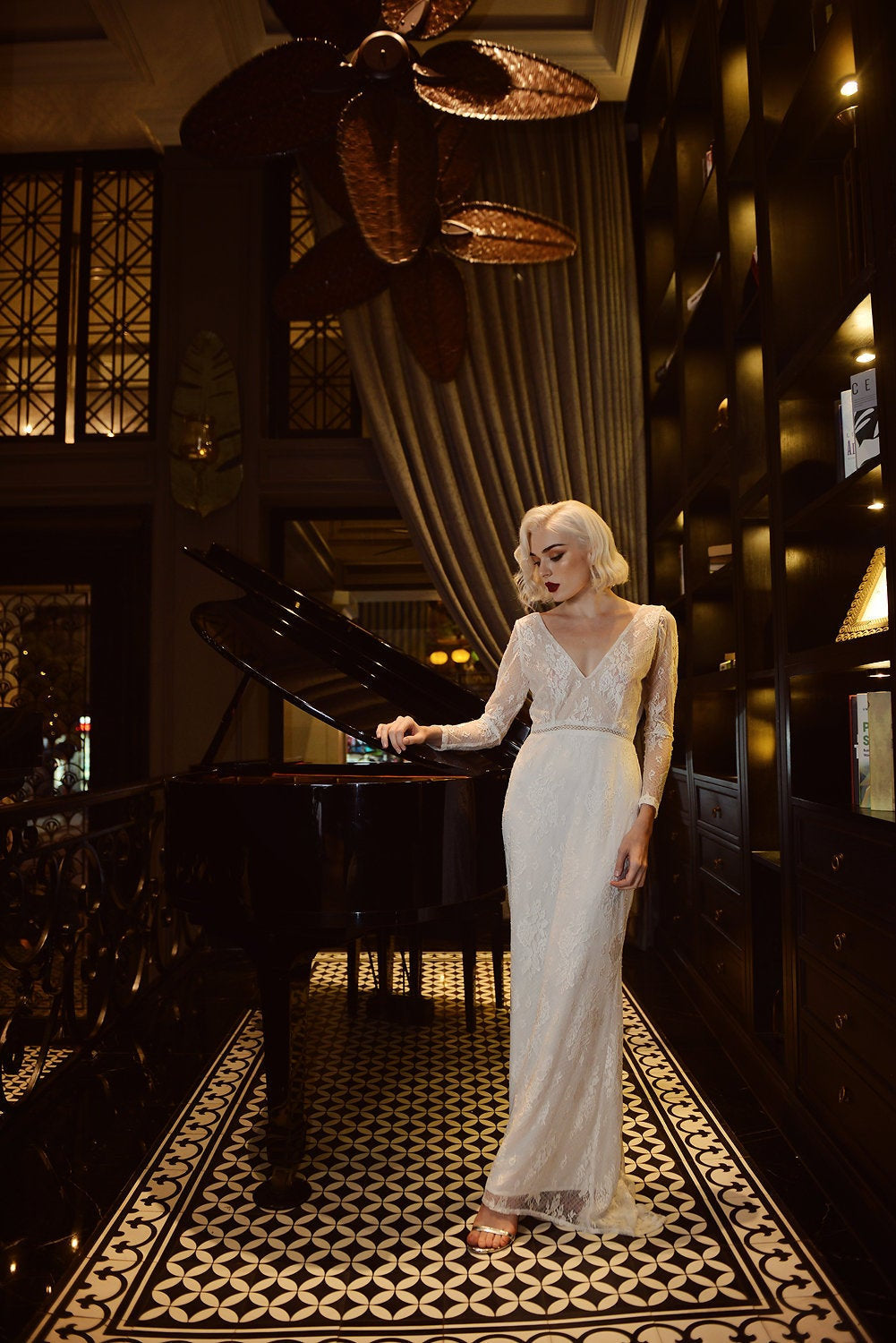 Lace Simple Bridal Gown - Lace Wedding Dress - Lace Mermaid Dress with Train