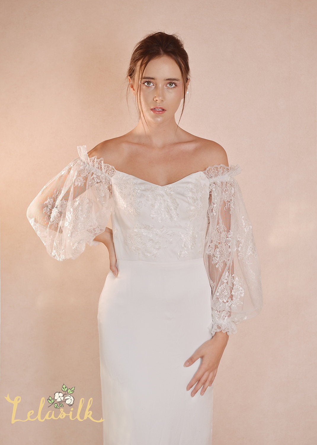 Off Shoulder Lace Wedding Dress - Lace Bridal Dress - White Lace Dress