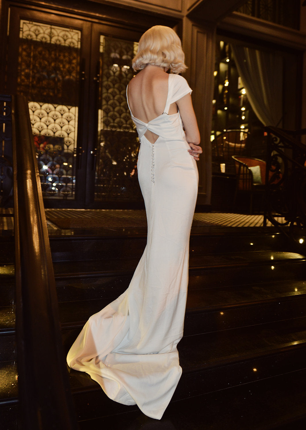 Openback Bridal Silk Gown - Silk Wedding Dress - Wedding Dress with Chapel Train