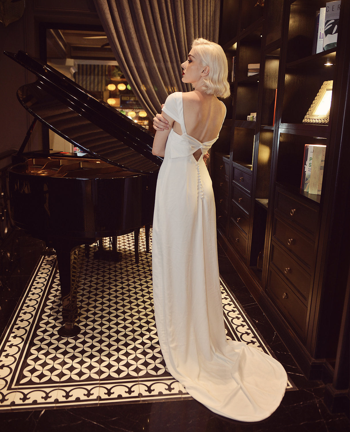 Openback Bridal Silk Gown - Silk Wedding Dress - Wedding Dress with Chapel Train