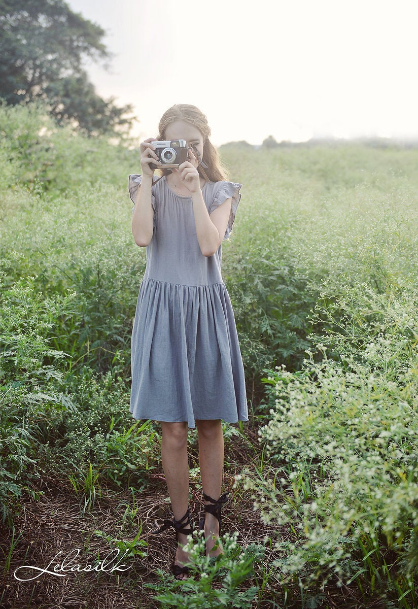 Short Linen Dress - Linen Cotton Dress - Summer Natural Dress