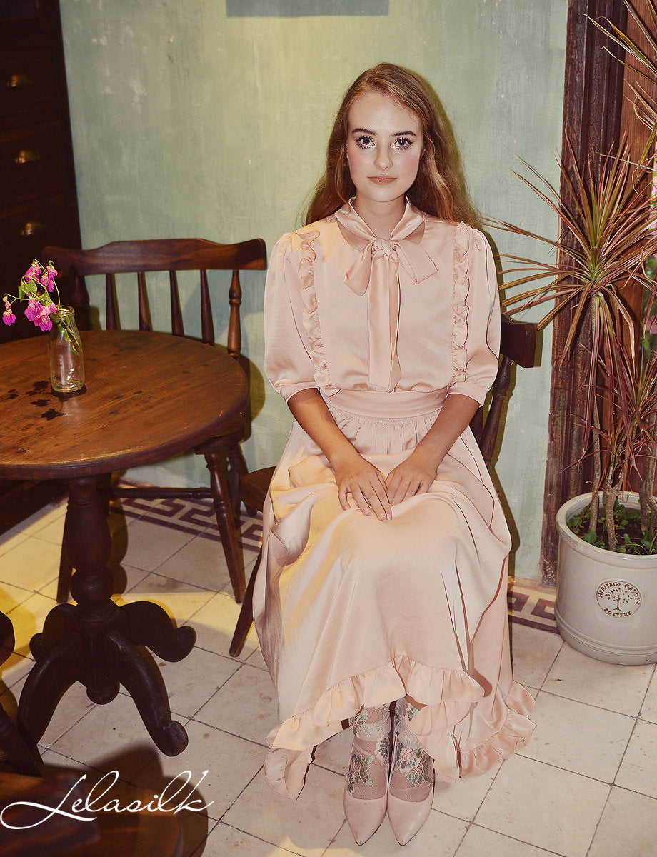 Silk Dress Vintage Style - Vintage Style Silk Gown - Silk Midi Dress