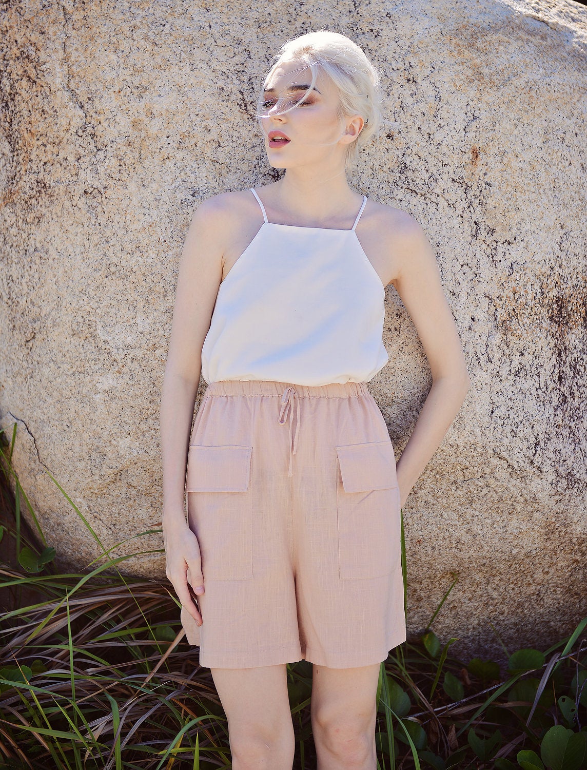 Women Linen Shorts - High-wasted Shorts -  Summer Shorts with Pockets - Organic Cotton Shorts
