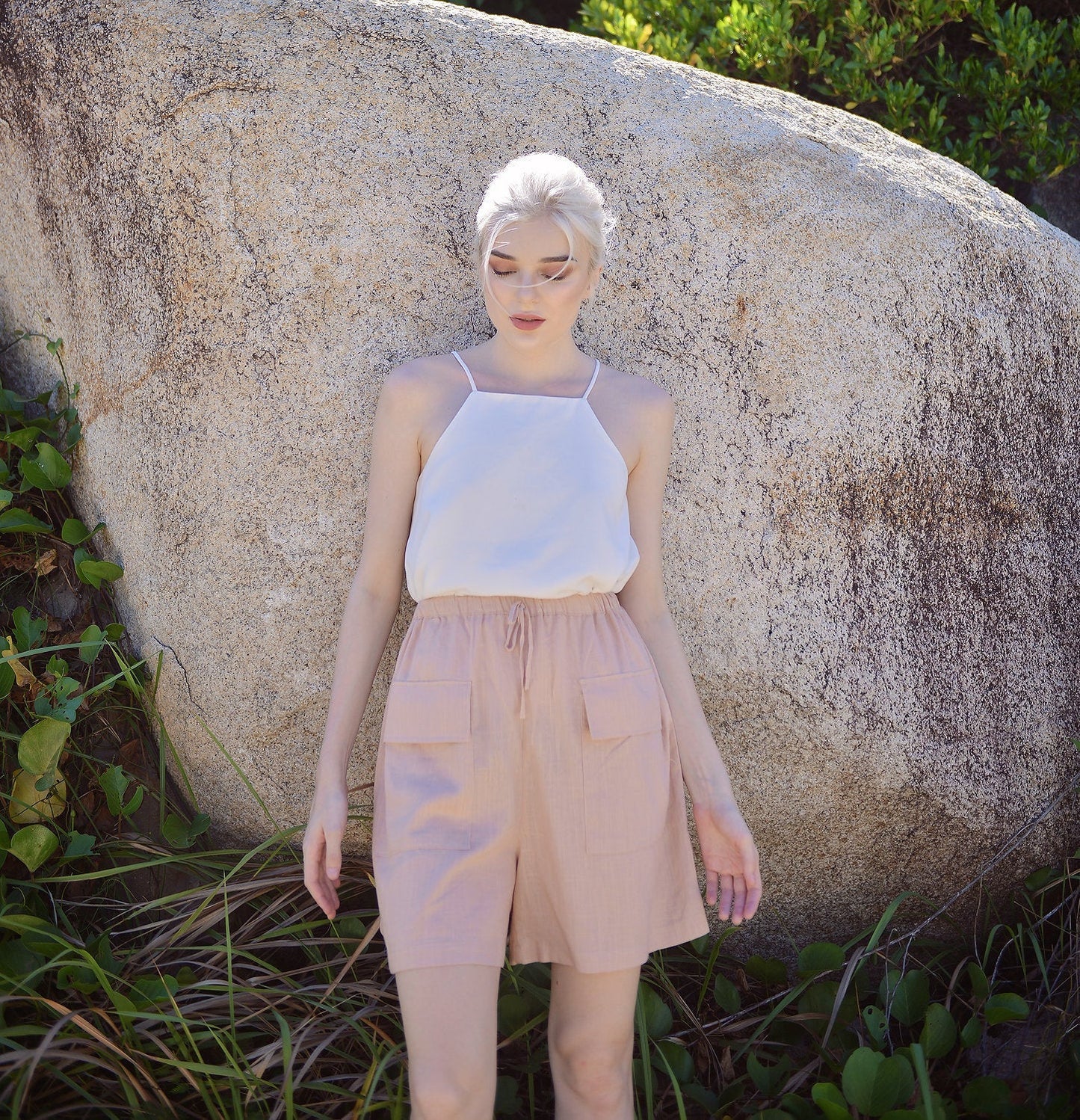 Women Linen Shorts - High-wasted Shorts -  Summer Shorts with Pockets - Organic Cotton Shorts