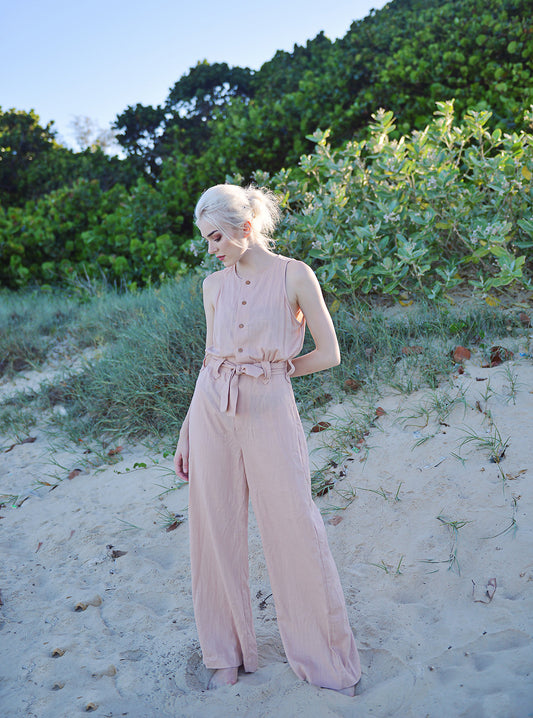 Women Linen Jumpsuit - Linen Button Overalls - Cotton Linen Romper - Linen Sleeveless Overalls