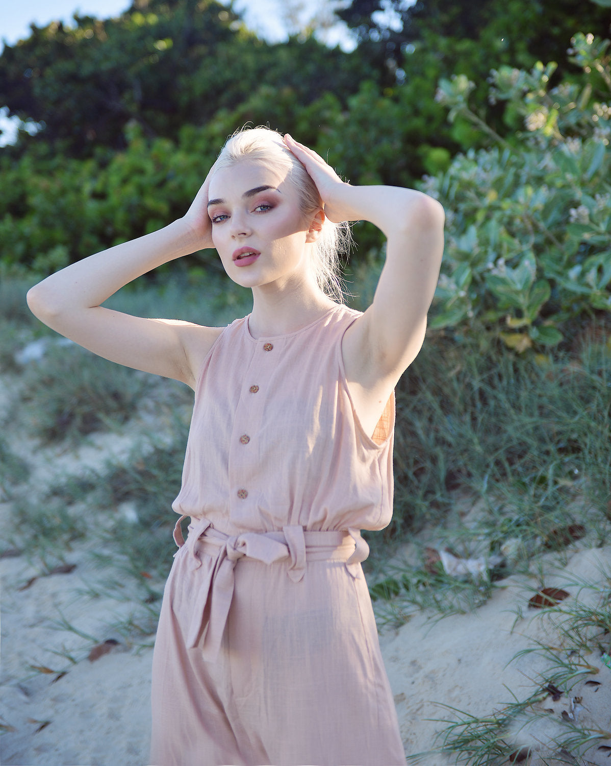 Women Linen Jumpsuit - Linen Button Overalls - Cotton Linen Romper - Linen Sleeveless Overalls
