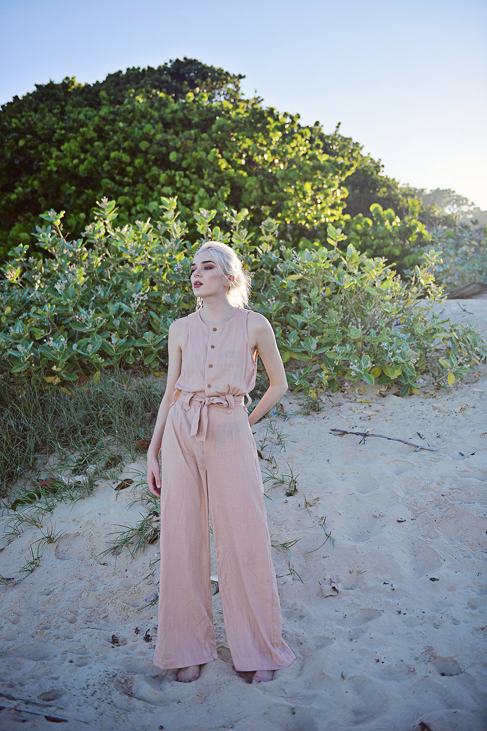 Women Linen Jumpsuit - Linen Button Overalls - Cotton Linen Romper - Linen Sleeveless Overalls