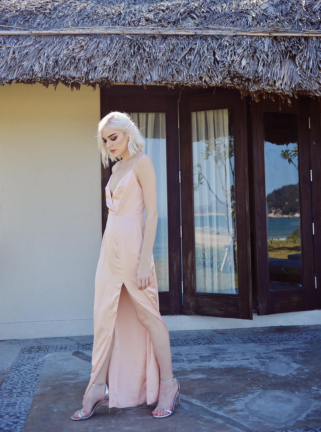 High Slit Silk Dress - Silk Long Dress - Women Silk Dress - Wedding Classic Silk Dress