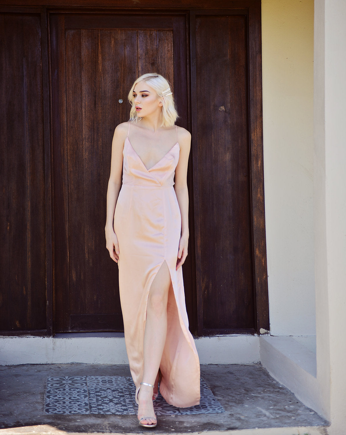 High Slit Silk Dress - Silk Long Dress - Women Silk Dress - Wedding Classic Silk Dress