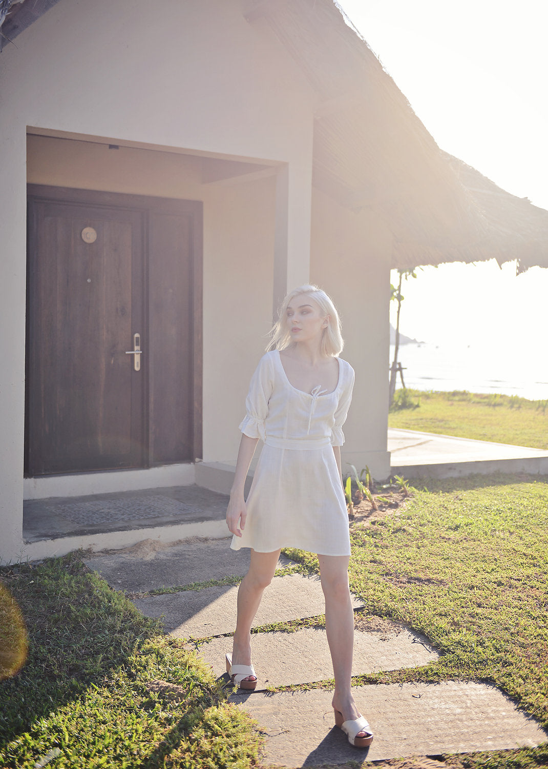 Short Linen Dress - Sleeves Linen Dress - Summer Cotton Dress - Organic Cotton