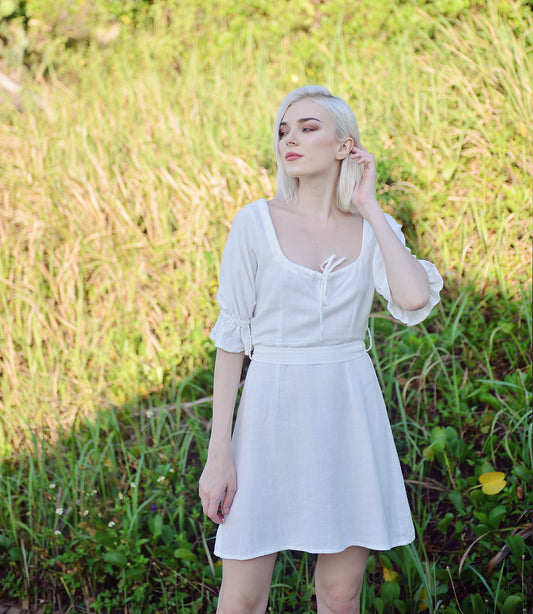 Short Linen Dress - Sleeves Linen Dress - Summer Cotton Dress - Organic Cotton