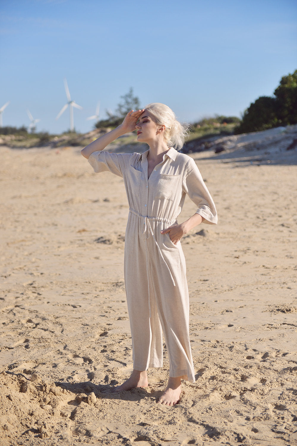 Jumpsuit Linen - Women Overalls - Organic Clothing - Sleeves Linen Romper - Linen Long Jumpsuit
