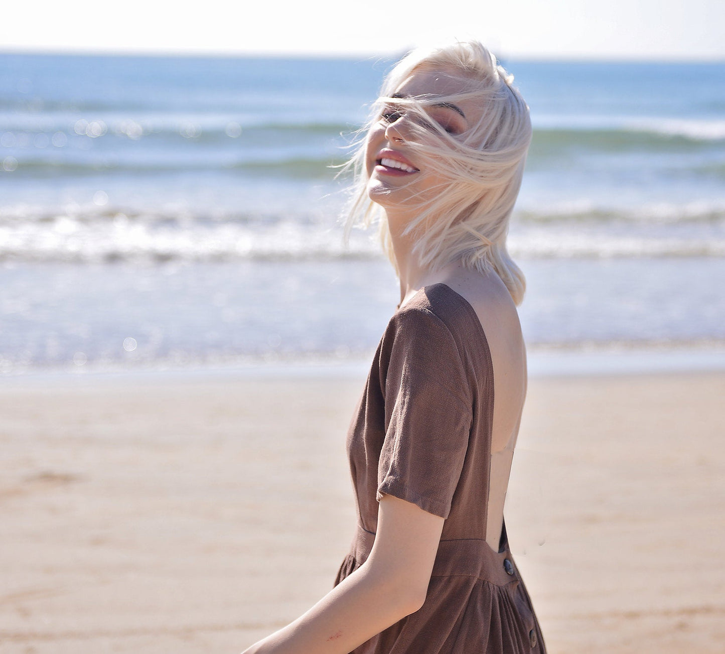 Openback Linen Dress - Linen Dress with Pockets - Openback Linen Dress - Natural Fabric