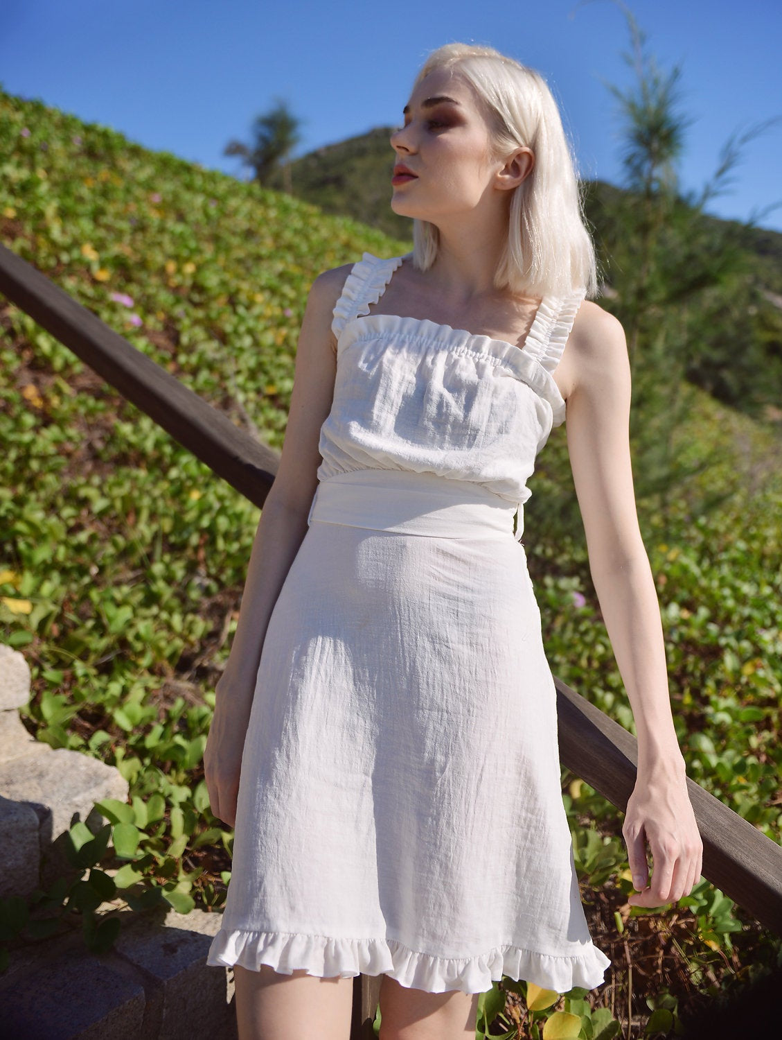 White Short Linen Dress - Linen Cotton Dress - Linen Summer Dress - Organic Cotton