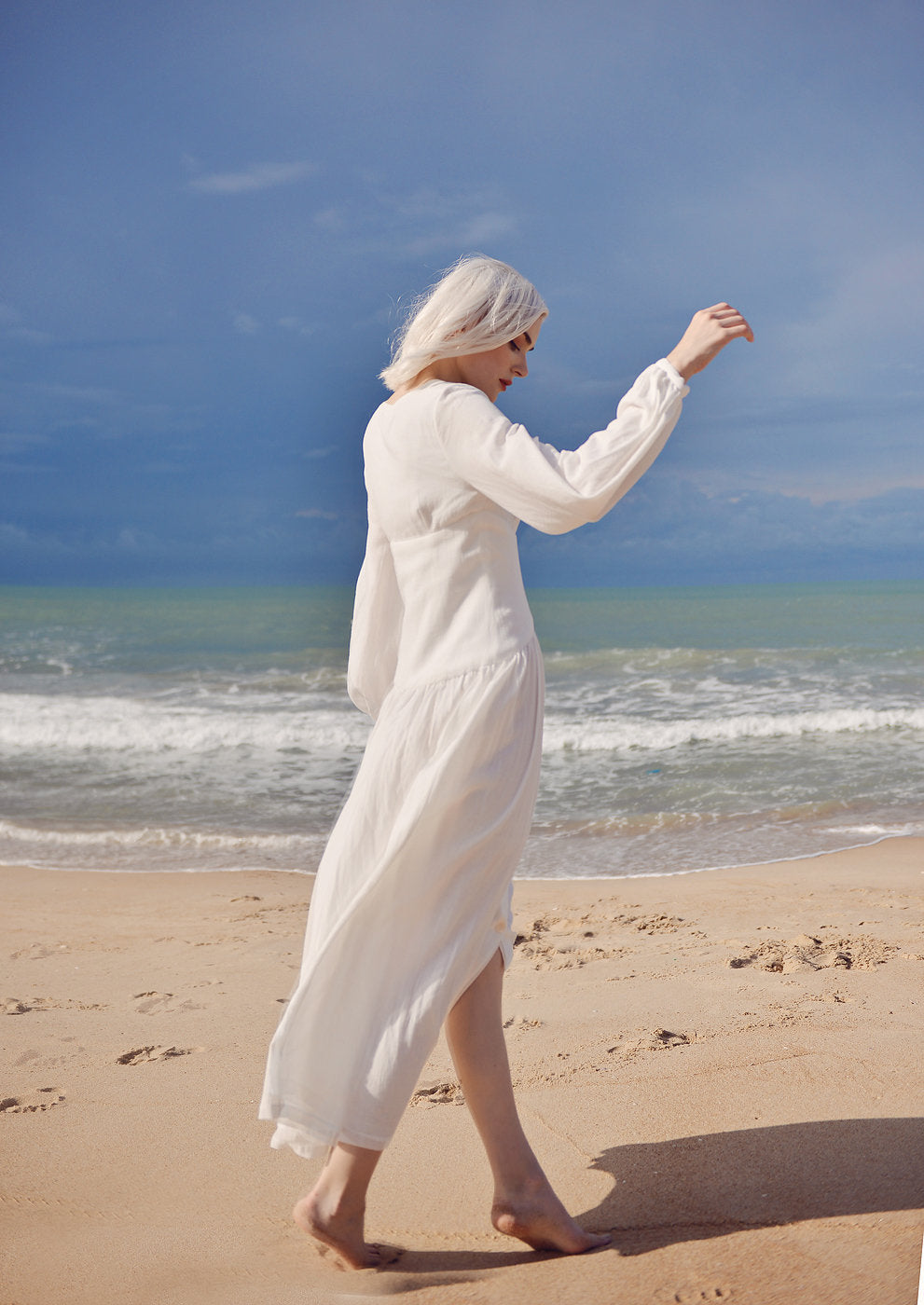 Linen Dress White - Midi Linen Dress - Organic Cotton Dress