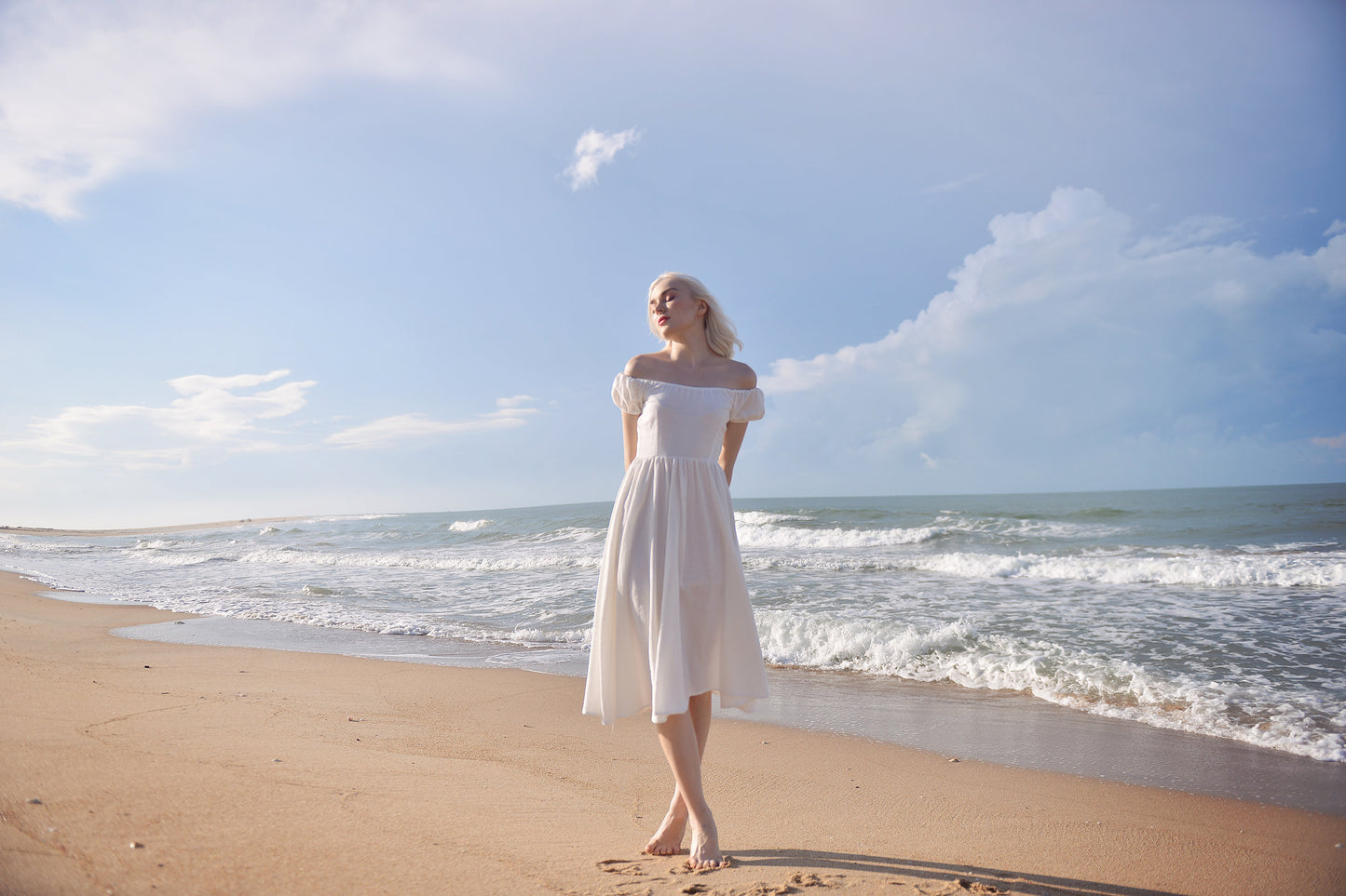 Layla Linen Beach Dress – Cottagecore Summer Midi Dress for Princesscore Aesthetic