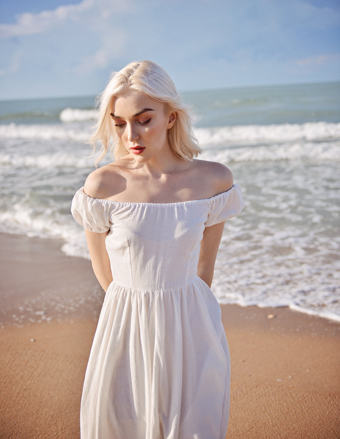 Layla Linen Beach Dress – Cottagecore Summer Midi Dress for Princesscore Aesthetic