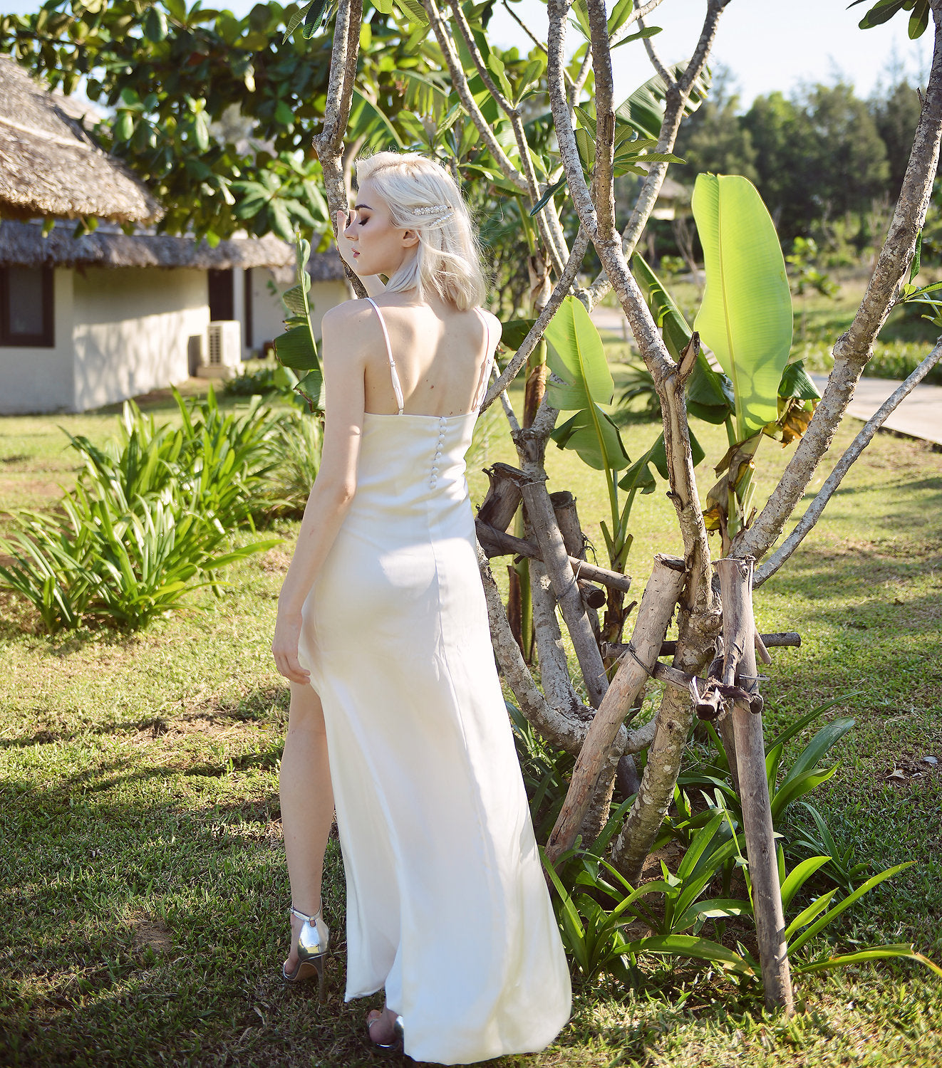 Minimalist Silk Dress - Vneck Silk Dress - White Silk Dress - Bridesmaids Silk Slip