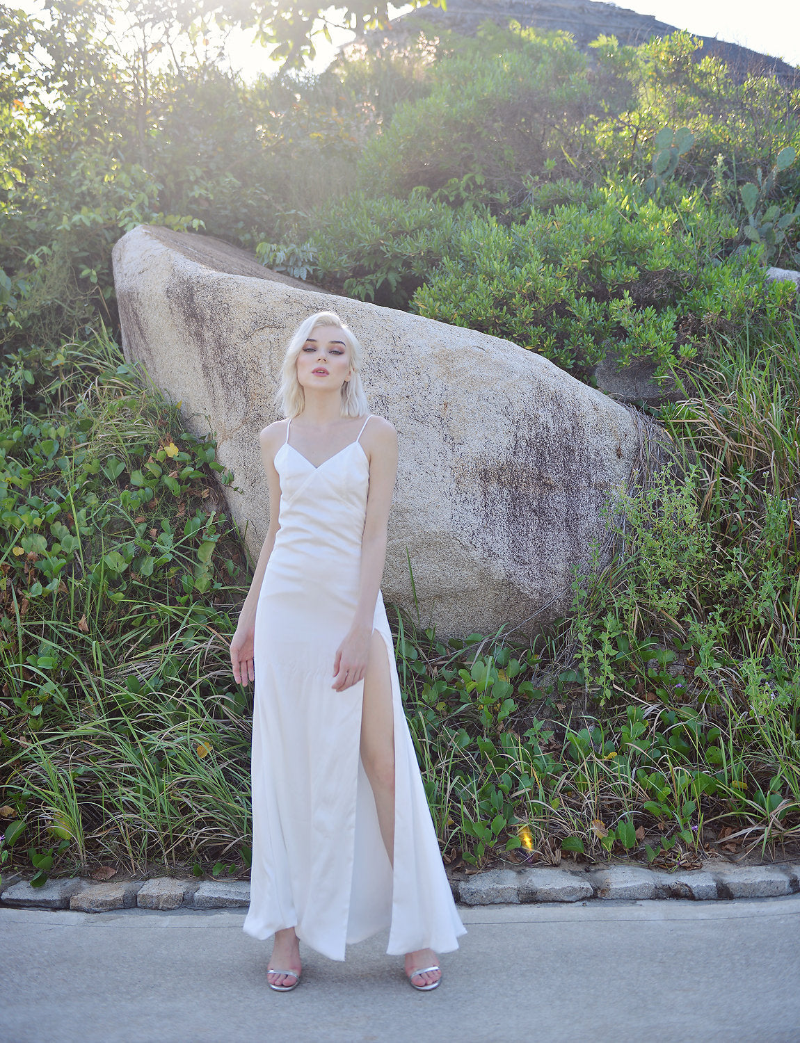 Minimalist Silk Dress - Vneck Silk Dress - White Silk Dress - Bridesmaids Silk Slip