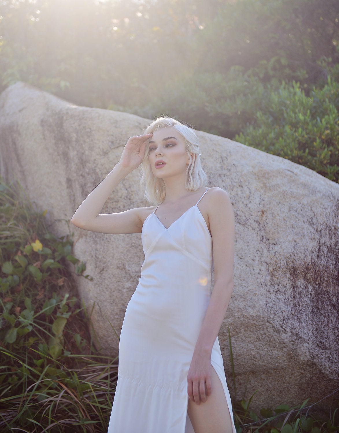 Minimalist Silk Dress - Vneck Silk Dress - White Silk Dress - Bridesmaids Silk Slip