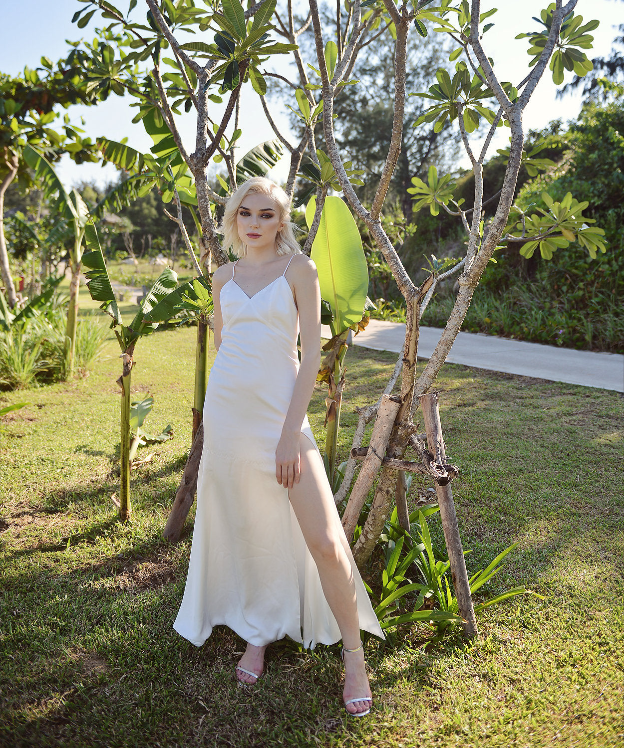 Minimalist Silk Dress - Vneck Silk Dress - White Silk Dress - Bridesmaids Silk Slip