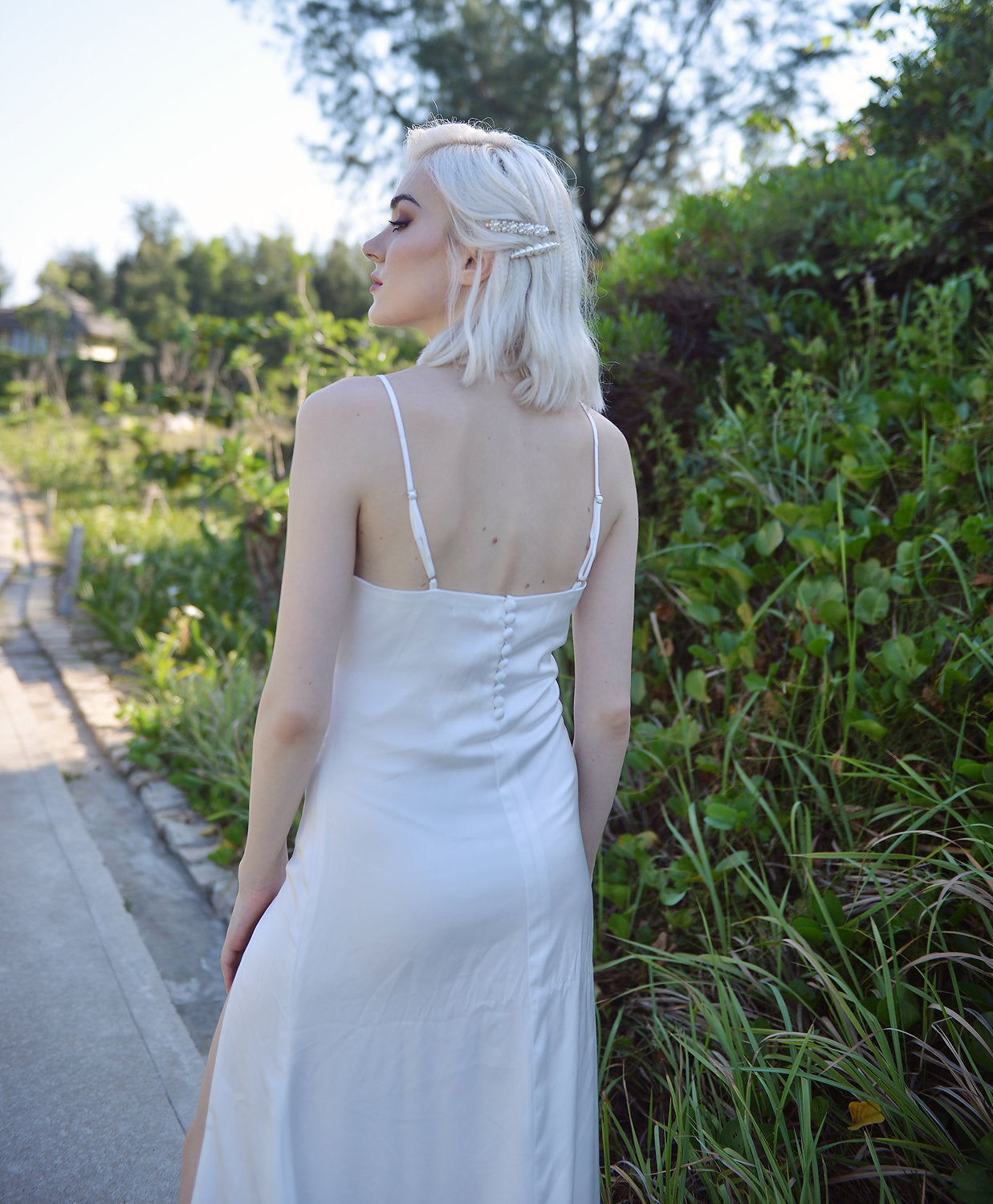 Minimalist Silk Dress - Vneck Silk Dress - White Silk Dress - Bridesmaids Silk Slip