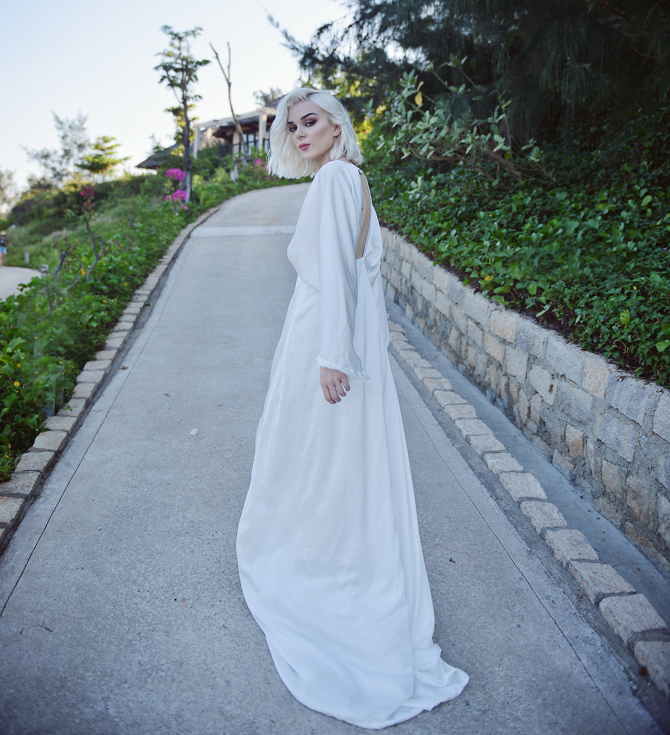 Simple Silk Wedding Dress - Silk Bridal Gown - Wedding Dress Chapel Train