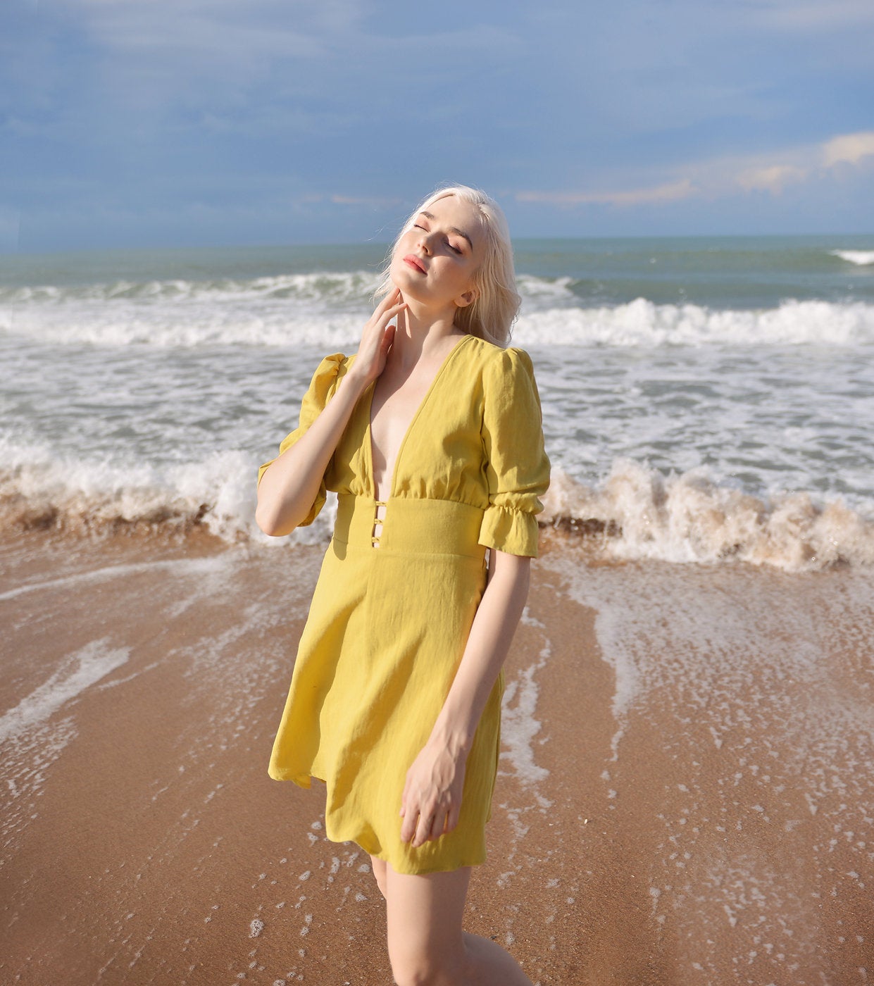 Linen Dress Short Sleeves - Midi Linen Dress - Organic Cotton Dress