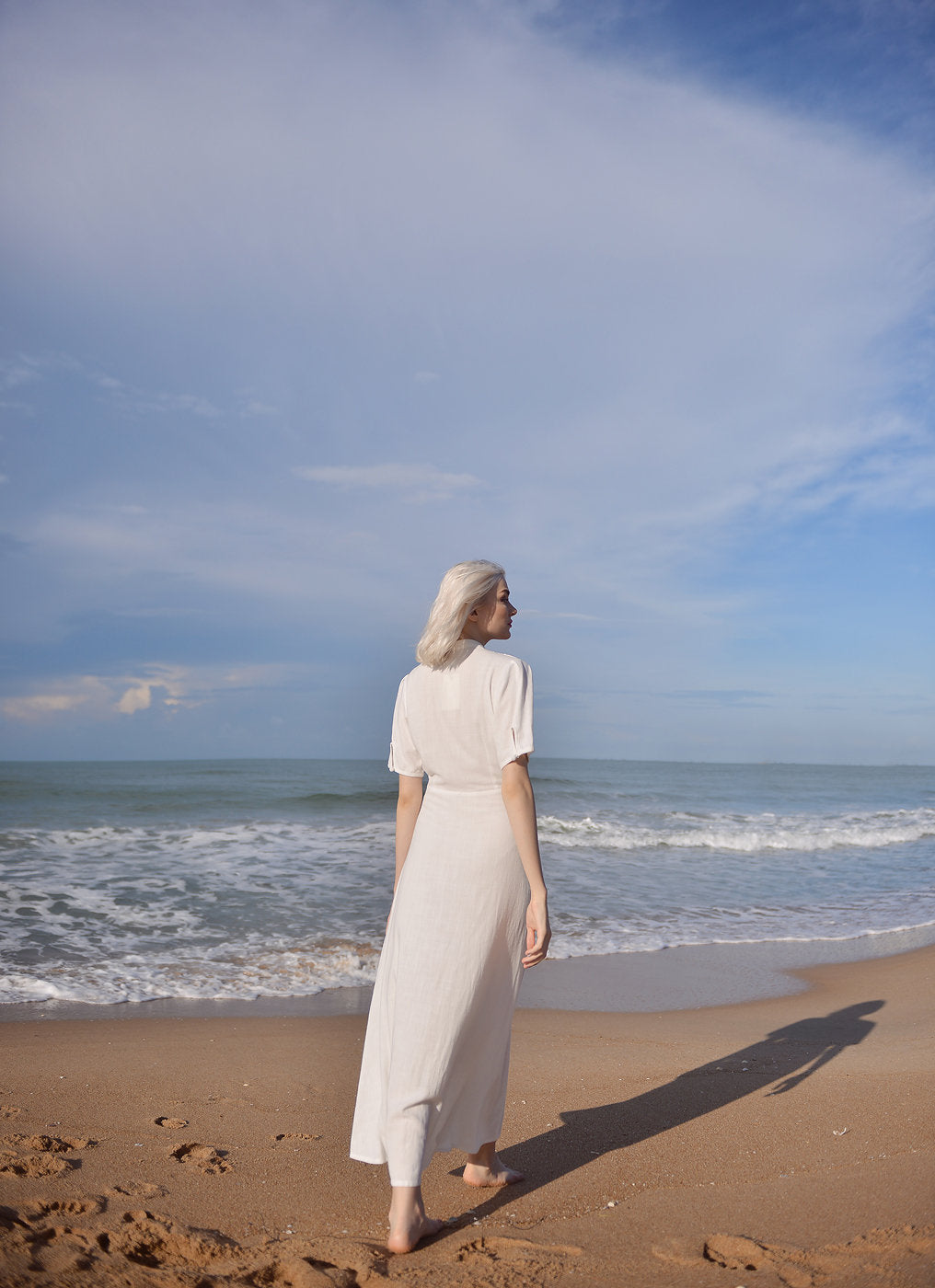 Sleeves Linen Long Dress - White Linen Dress - Organic Clothing - Long Cotton Dress - Wedding Guest Dress