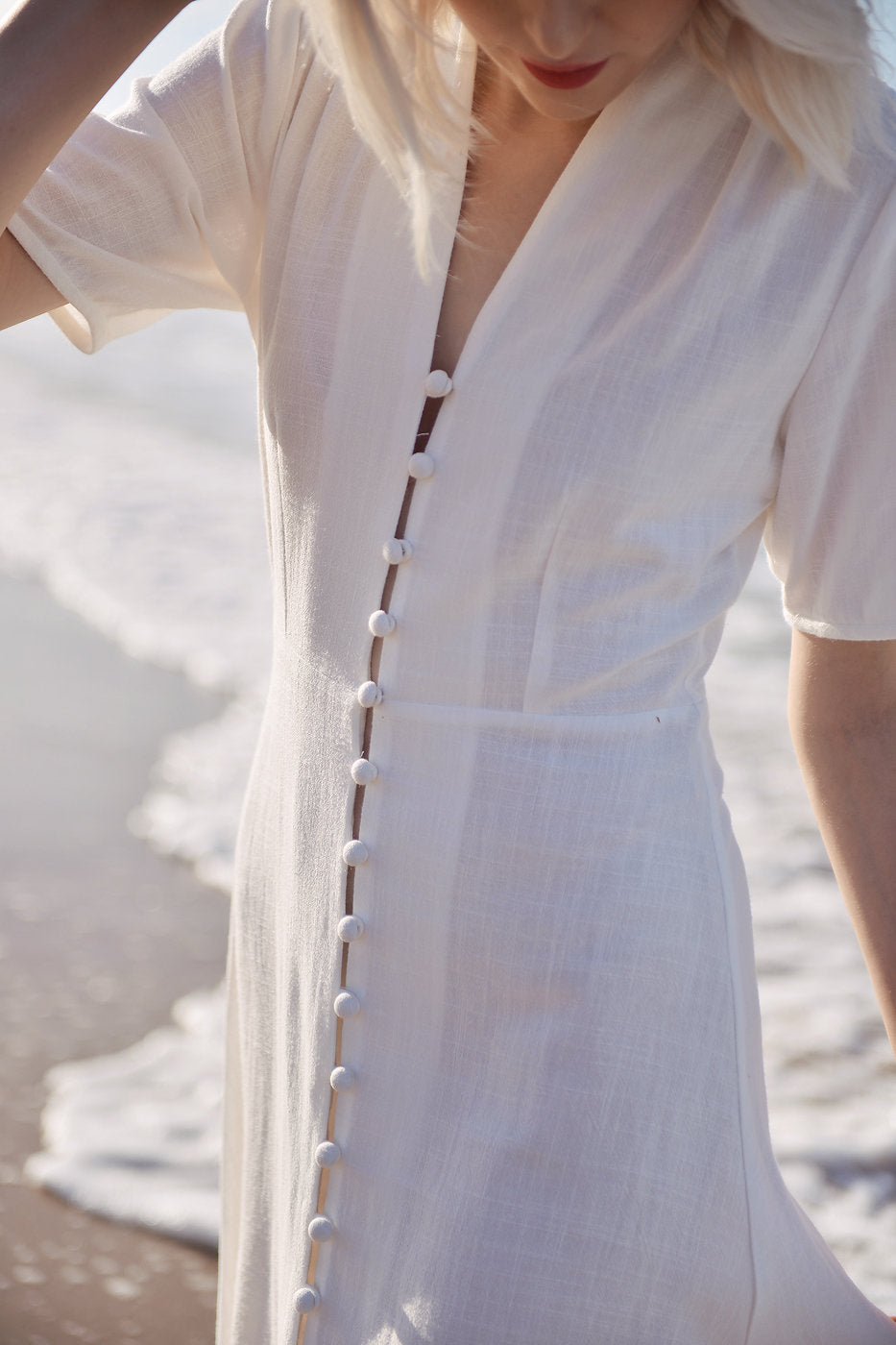 Sleeves Linen Long Dress - White Linen Dress - Organic Clothing - Long Cotton Dress - Wedding Guest Dress