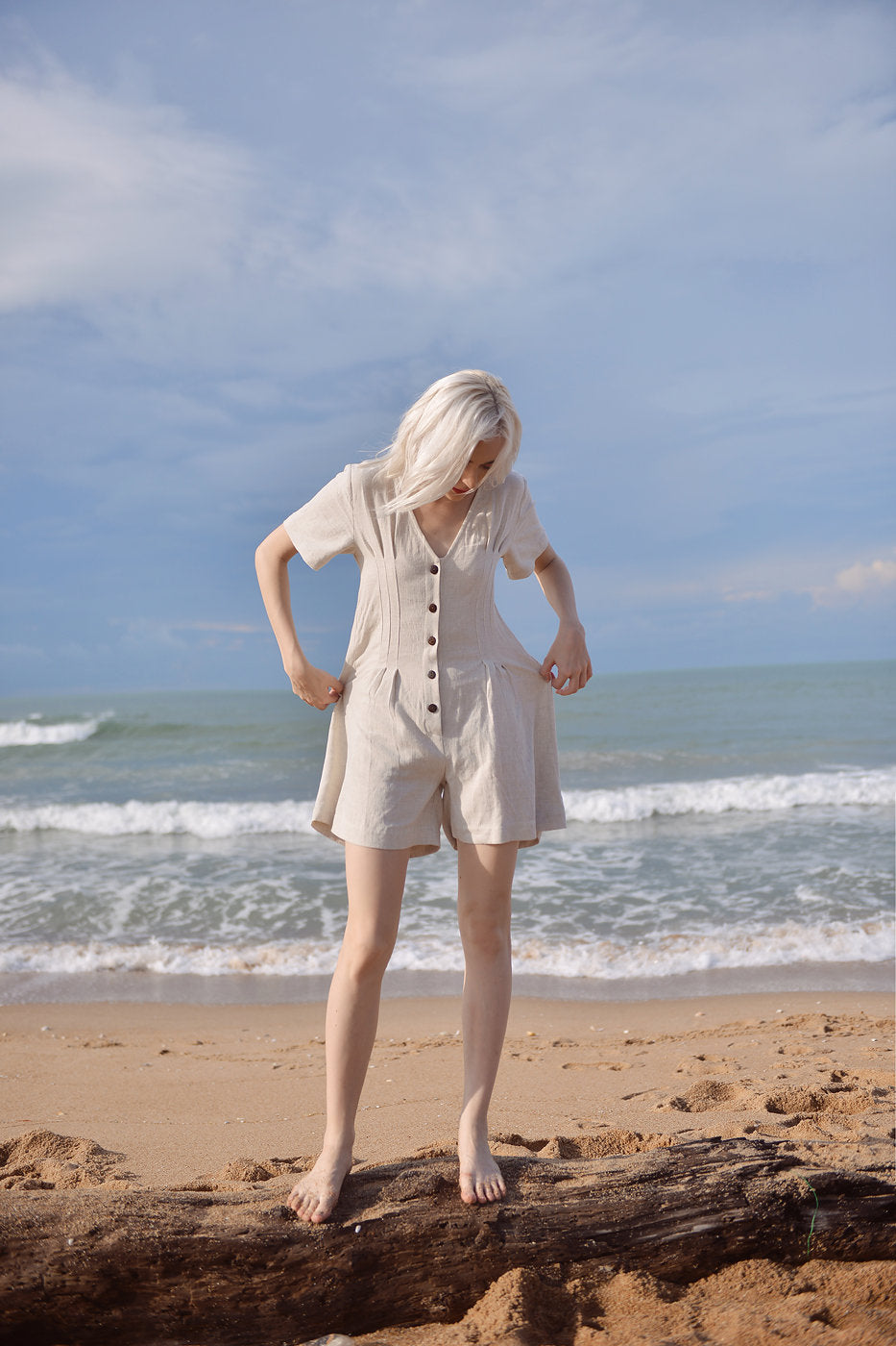 Linen Women Romper - Linen Jumpsuit for Women - Short Linen Jumper -  Organic Cotton Romper