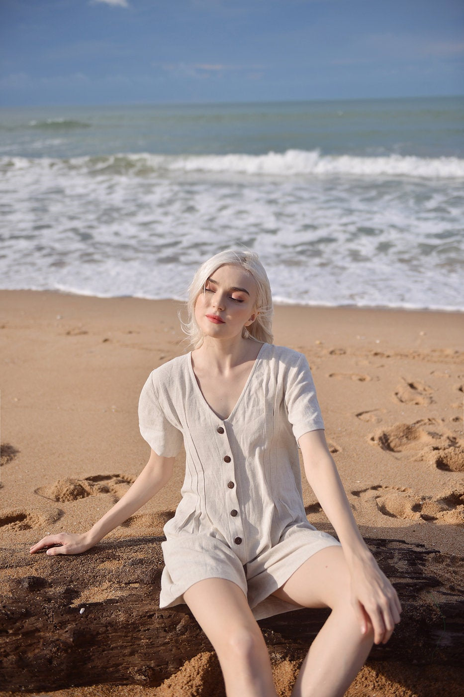 Linen Women Romper - Linen Jumpsuit for Women - Short Linen Jumper -  Organic Cotton Romper