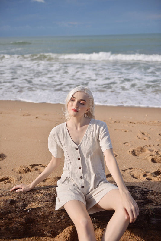 Linen Women Romper - Linen Jumpsuit for Women - Short Linen Jumper -  Organic Cotton Romper