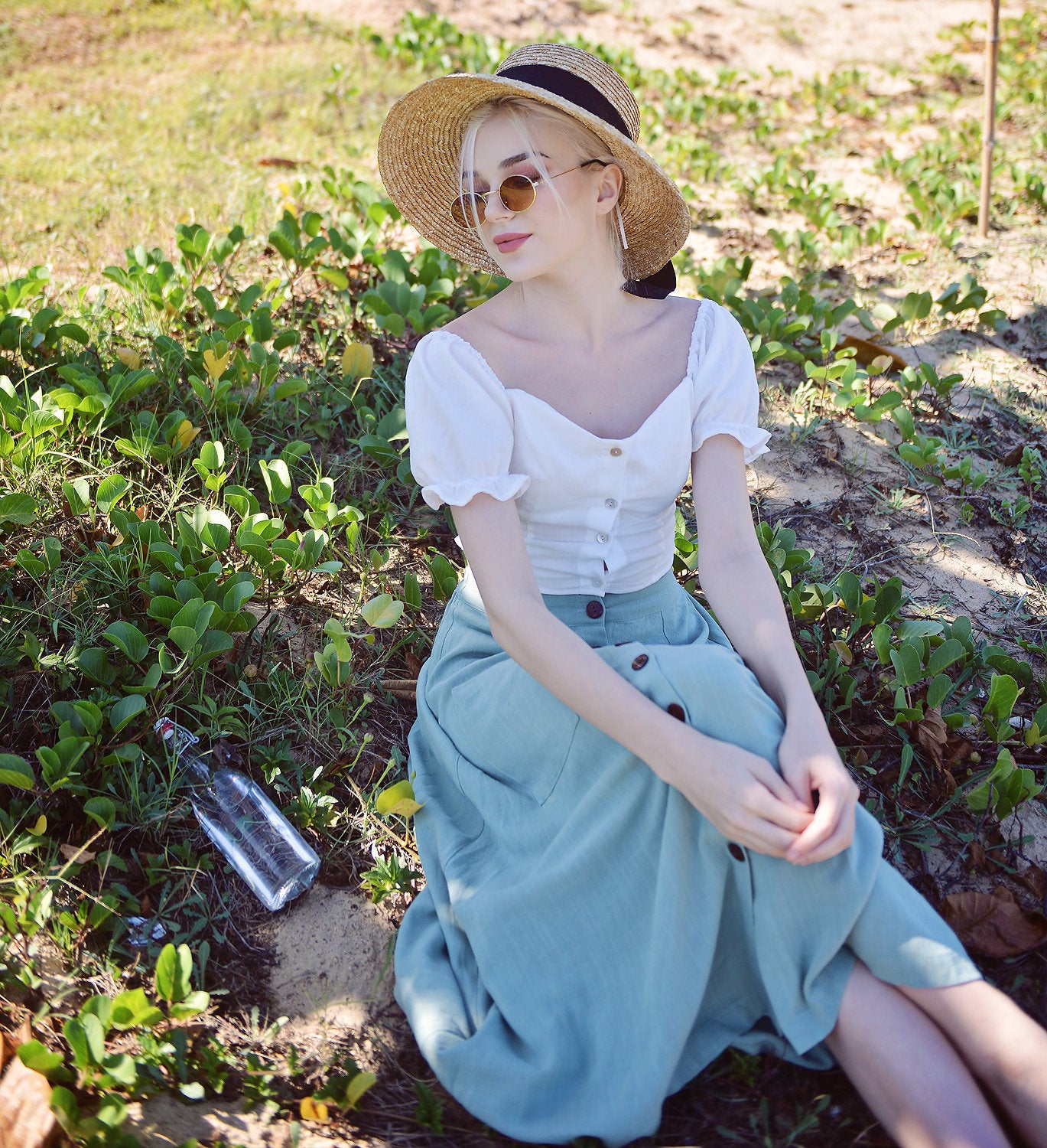 Linen Crop Top with Sleeves - Cotton Summer Top - Organic Cotton
