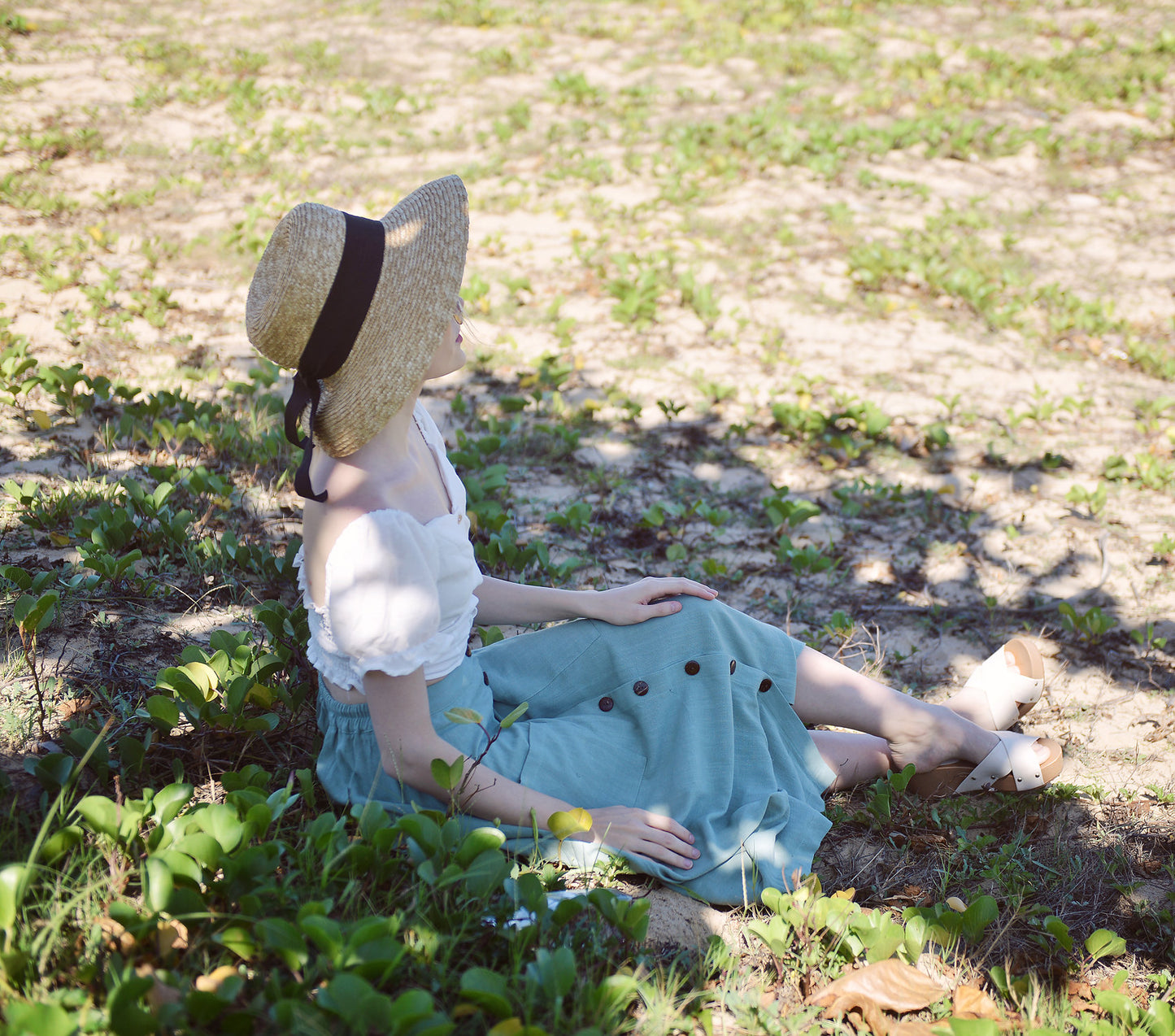 Mid-calf Linen Cotton Skirt - Button Linen Skirt - Midi Cotton Skirt - Below Knee Linen Skirt