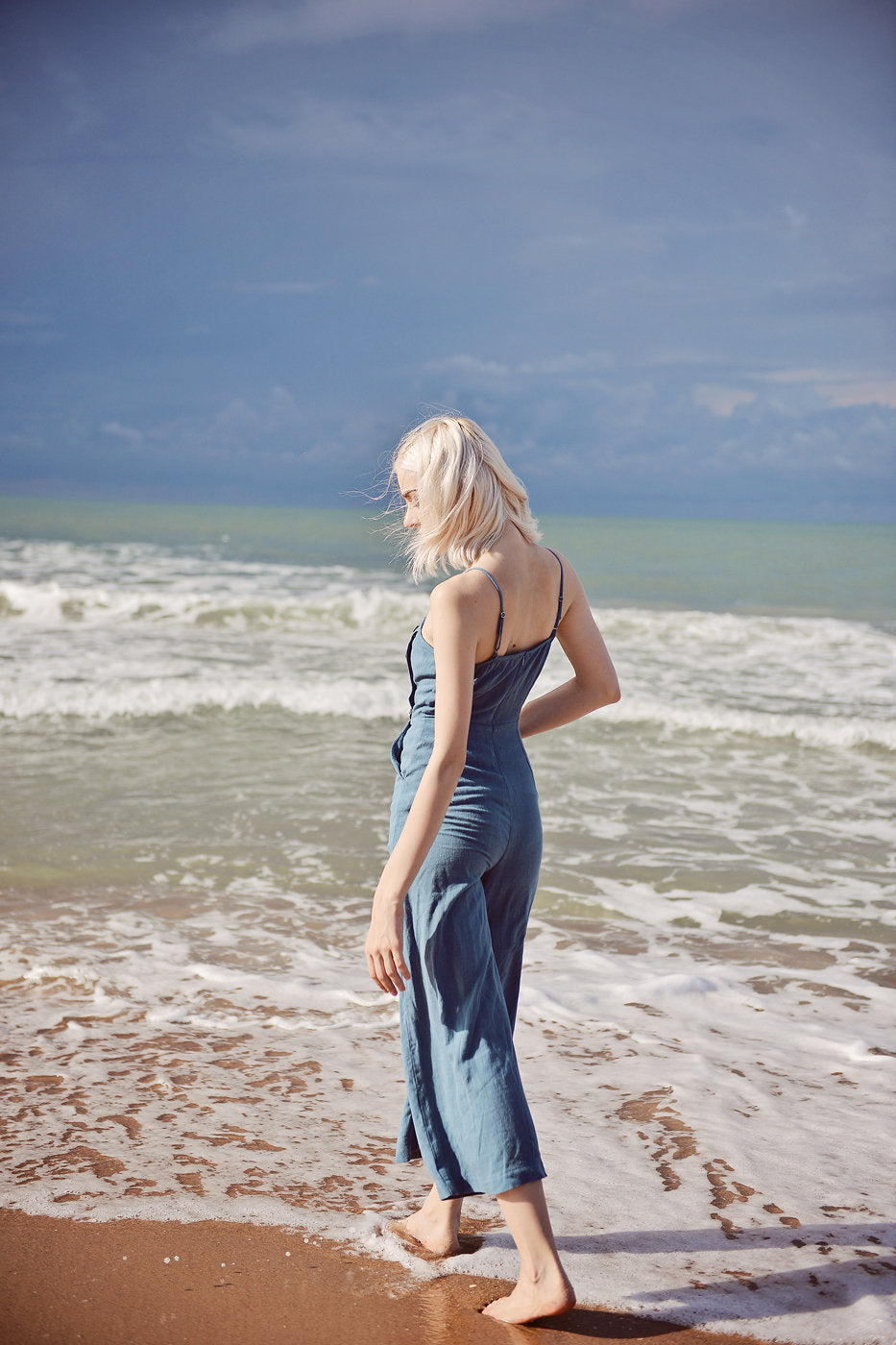 Sleeveless Linen Overalls - Linen Cotton Jumpsuit Women - Cotton Romper for Women