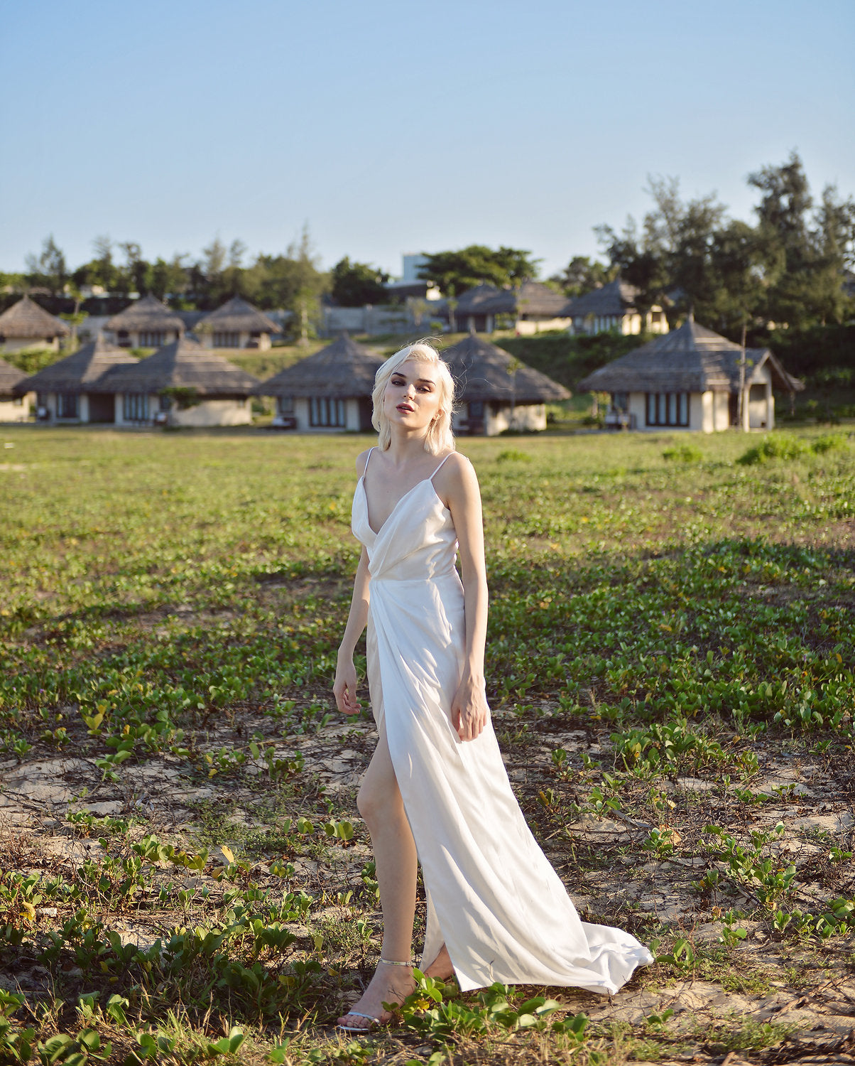 Vneck Wedding Dress Chapel Train - Silk Bridal Gown - Simple Wedding Dress